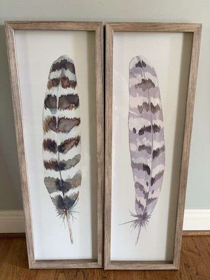 Wood Framed Feather Watercolors 36”x12” image