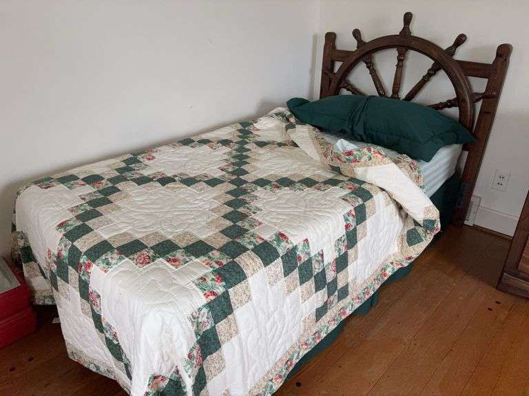 Twin Size Bed Frame with Ship Wheel Headboard - mattress and box spring given to buyer at no charge image
