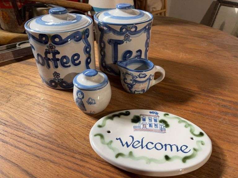 Coffee & Tea Canisters, Cream & Sugar Bowl and Wall Plate image