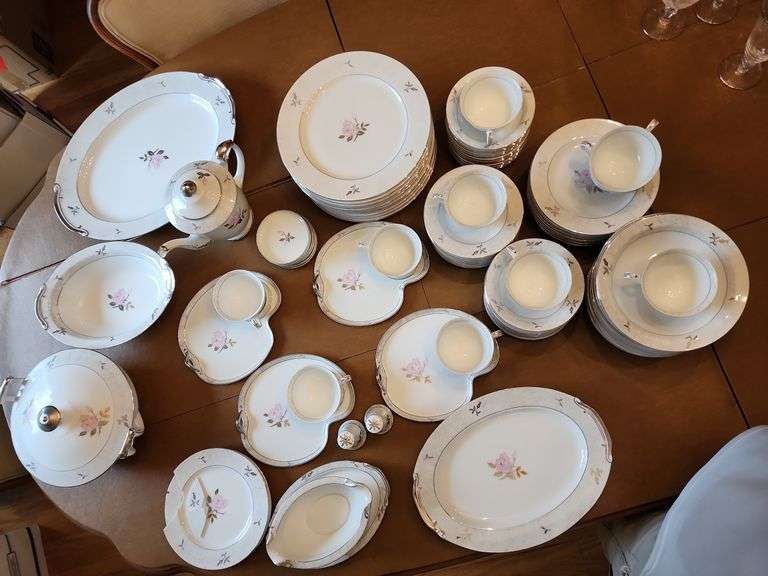 Japanese China Rose Pattern Dinner Set (Incomplete and Some Damaged) image