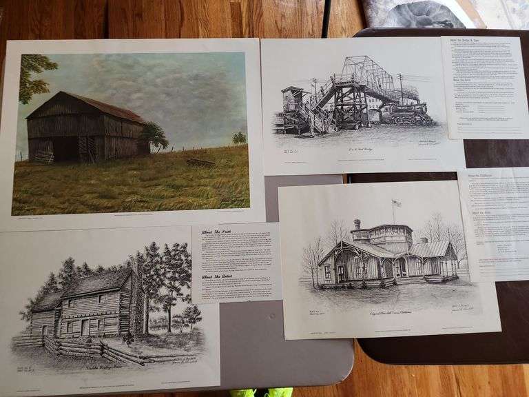 4 James Puckett Prints - "Touch of Time" "Lincoln Heritage House" "L & N Foot Bridge" "Original Churchill Downs Clubhouse" image