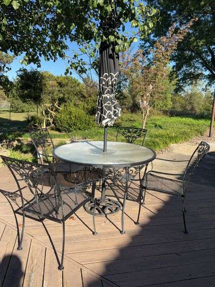 Outdoor Patio Table with 4 Chairs and small side table - 48”D x 29”H image
