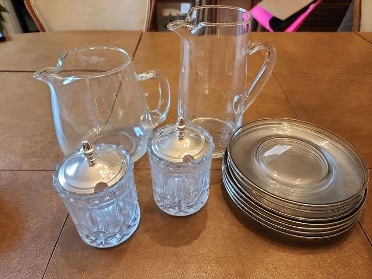 Assorted Glassware - Sugar Bowls, Plates and Pitchers image