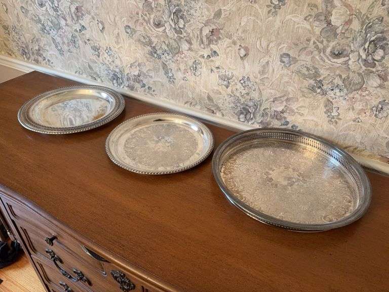 (3) WM Rogers Round Serving Platters - 13”D, 12.25”D, 15”D image