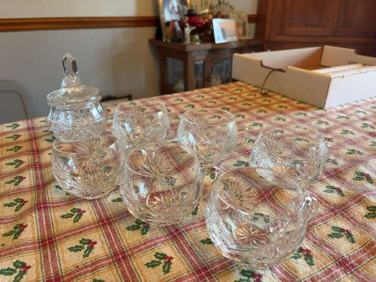 6 Crystal Coffee Cups and Sugar Bowl image