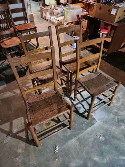 4 Highback Rope Bottom Wooden Chairs image