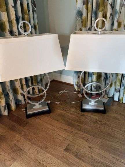 Pair of Brushed Metal Table Lamps 34” image