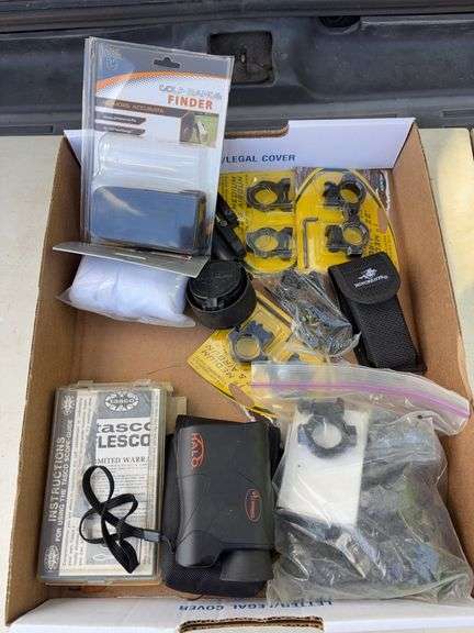 Box Lot of Scope Rings, Range Finder, Misc image