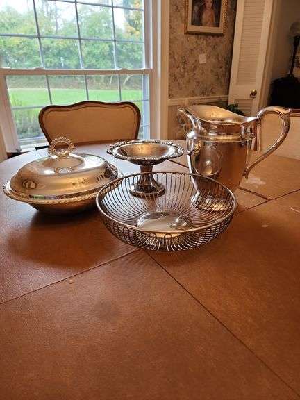 Silver Plated Covered Serving Dish, Fruit Bowl, Candy Bowl, and Water Pitcher image
