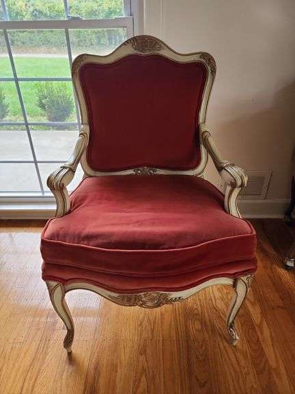 Louis XV Style Armchair w/ Red Upholstery and a Carved Wood Frame image