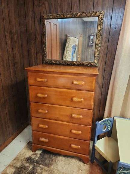 Chest of Drawers34"x18"x50" and Wall Mounted, Ornate Framed Mirror image