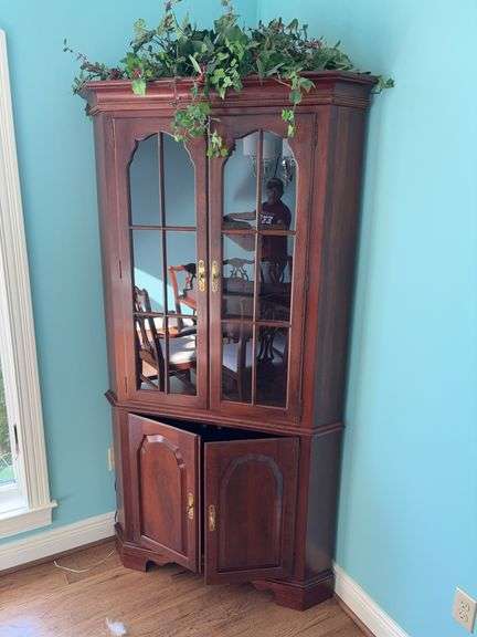 Cherry Finish Corner Lighted Display Cabinet 77”x39”x23” image