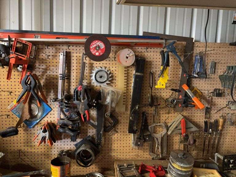 Contents of Peg Board clamps pliers squares levels image
