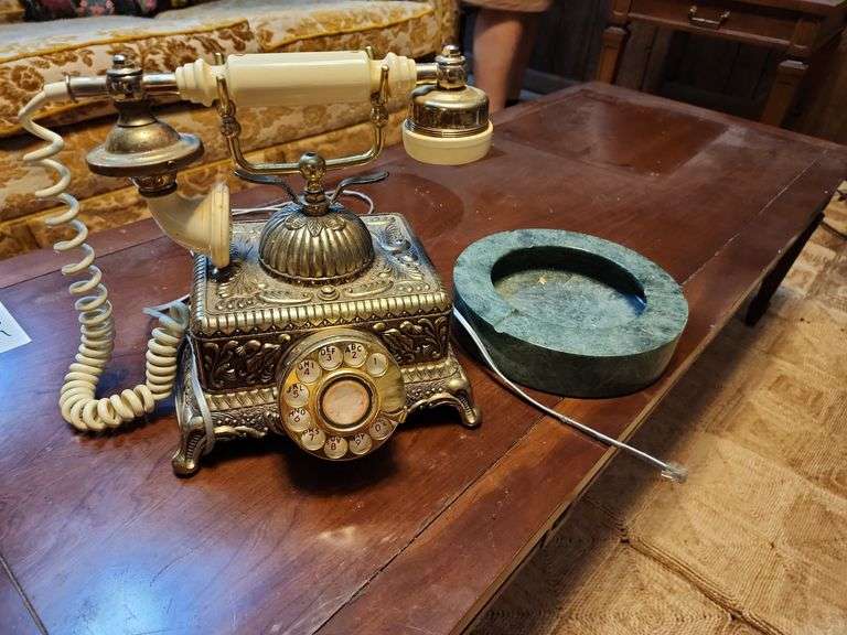 Vintage Rotary Dial Telephone and Granite Ashtray image