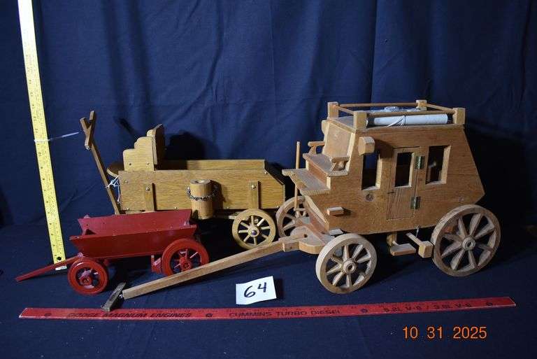 Handmade Wooden Stage Coach and 2 wagons image