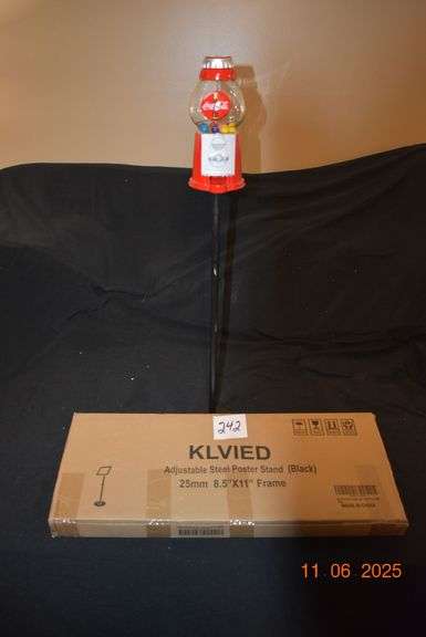 Coca Cola Gumball Machine & Adjustable Black Steel Poster Stand image