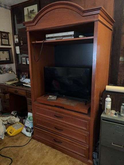 Entertainment Cabinet with TV - no remote - unsure of operation - 41”W x 26”D x 75”H image