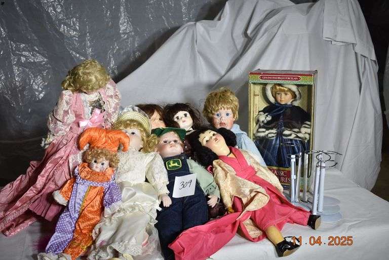 9 Porcelain Dolls and Stands image