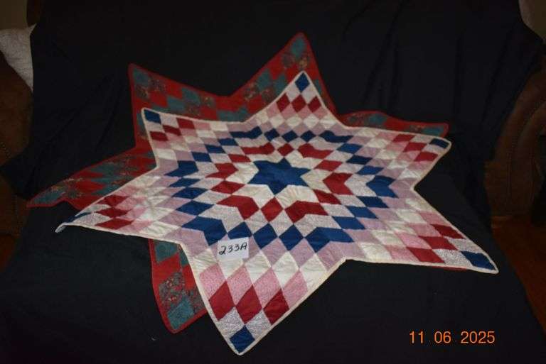 2 Quilted Stars-Red and Green 54"wide, Multi-color 51" wide image