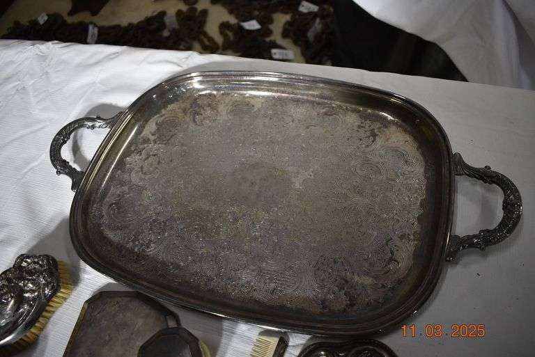 Silver Tray, Brushes, Comb, Mirrors, File, Scissors, Shoe Horn and other items image