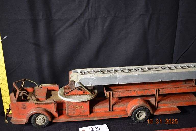Rossmoyne Red Firetruck with Ladder-33 1/2" long, 6" wide, 7" tall image