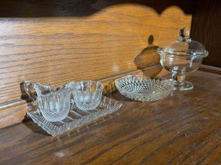 Assorted Glassware - Candy Dish, Nut Bowl, Creamer & Sugar Bowl image