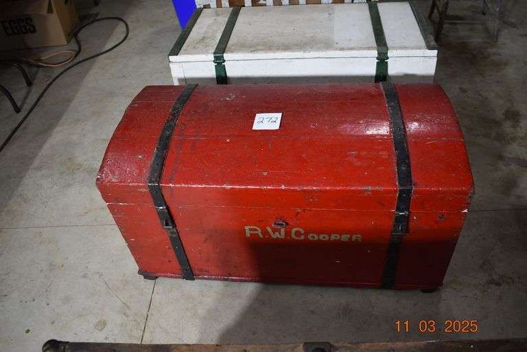 Red Wooden Trunk-39 1/2" long, 20" wide, 21" tall image
