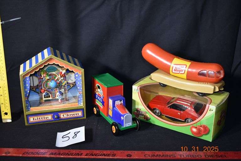 Musical Little Clown Circus, Metal Truck, Oscar Mayer Bank, 1974 AMC Gremlin image