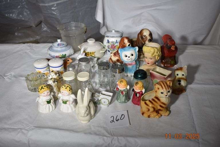 Assortment of Salt and Pepper Shakers, Glassware and Assortment of Flower Pots image