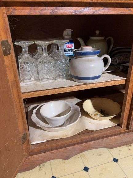 Contents of Lower Cabinet - Assorted Dishes and Glasses image