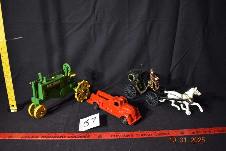 Cast Iron Tractor, Firetruck and Horse and Carriage image