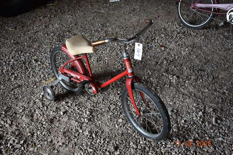 Red 16 inch Bicycle with training wheels image