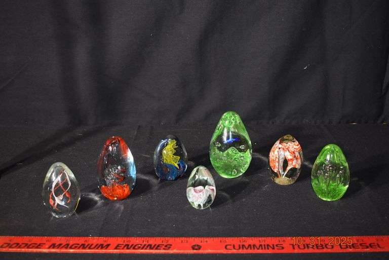 7 Glass Egg Shaped Paper Weights image