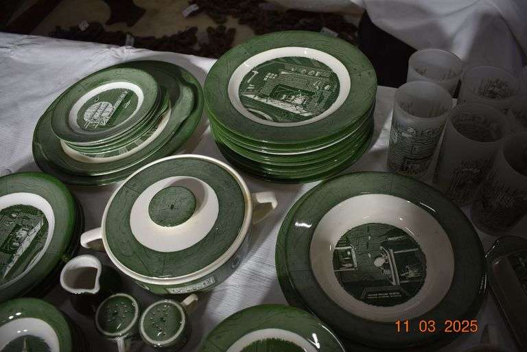 Set of Green Dinnerware with Cups and Glasses image
