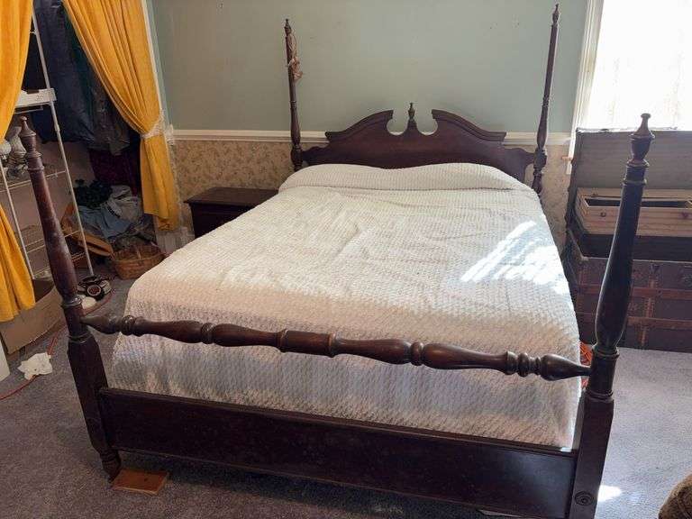 Full Size Bed Frame and Side Table  - mattress and box spring given to buyer at no charge image