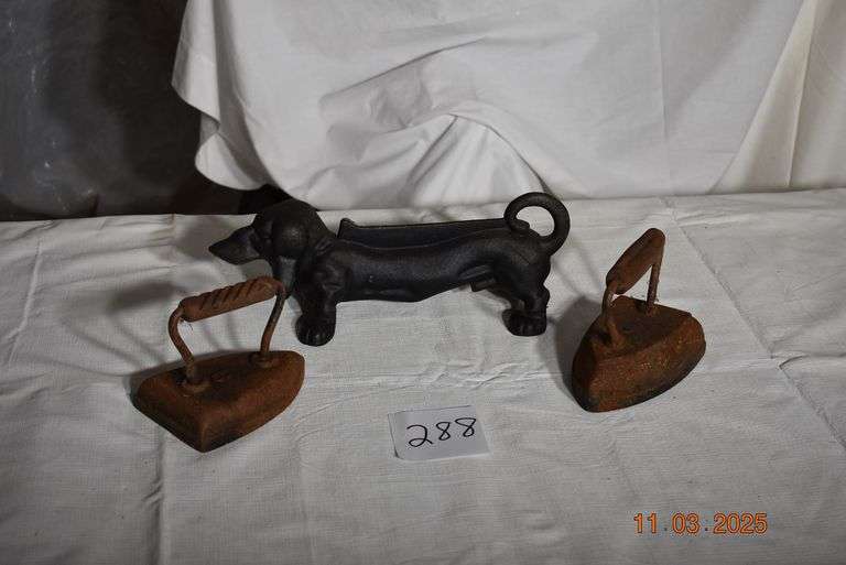 2 Metal Irons and Metal Dog image