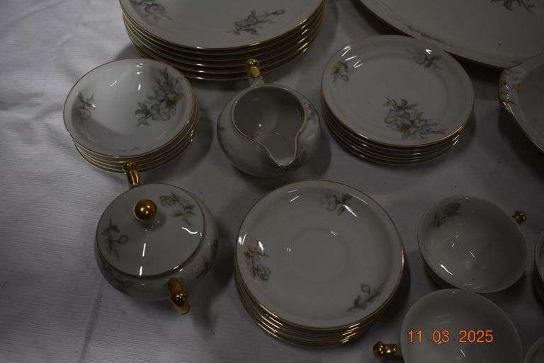 Set of Empire Shape Meito China-6 plates, Serving Tray, Bowl, 6 Salad plates, 7 Cup and Saucers, 6 Salad Plates, 5 Desert Plates image
