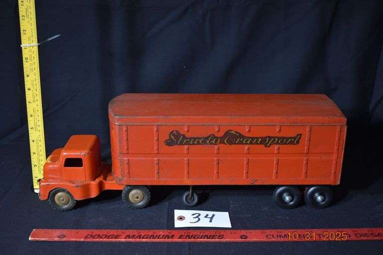 Structo Transport Truck-red-21" long, 5 1/4" wide, 7 1/4" tall image