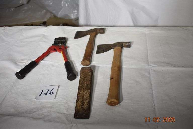 Bolt Cutters, 2 Hammer Hatchets and Splitting Wedge image