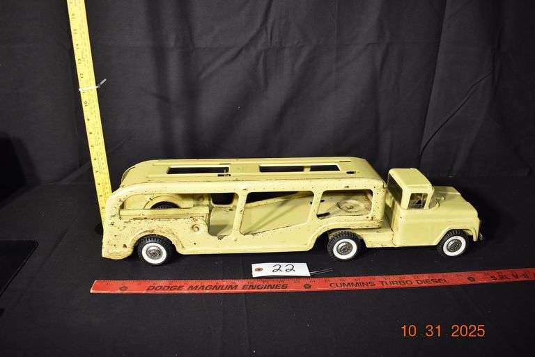 Yellow Car Hauler Truck-26 1/2" long x 5" wide, 6" tall image