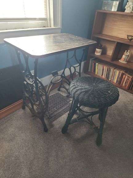 Sewing Table Base and Wicker Stool image