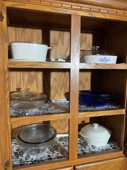 Contents of Pie Safe - Assorted Baking Dishes and Glassware image