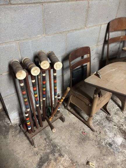 Pair of School Desks and croquet set