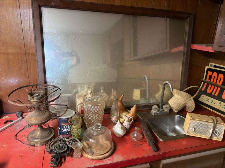 Brass lamp mirror pitcher old radio