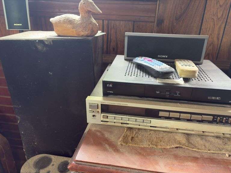 46” Sony Tv with Entertainment Stand, Drop Leaf Table, Speakers, Recievers, etc
