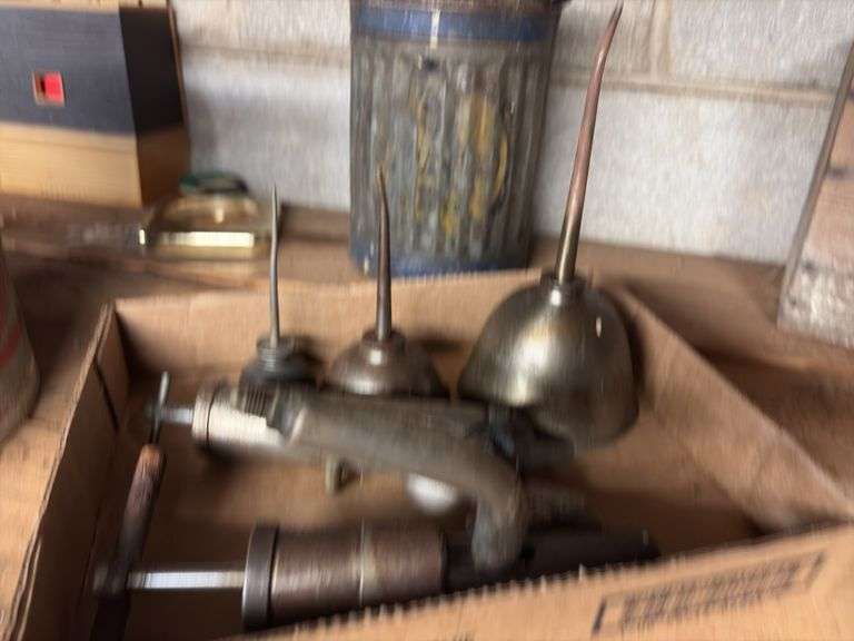 Vintage Oil Cans, Wooden Boxes, Misc