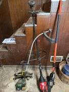 2 gas weedeaters electric pole saw and floor jack