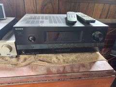 46” Sony Tv with Entertainment Stand, Drop Leaf Table, Speakers, Recievers, etc