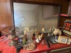 Brass lamp mirror pitcher old radio