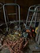 Hand cart extension cords chainsaw and leaf blowers